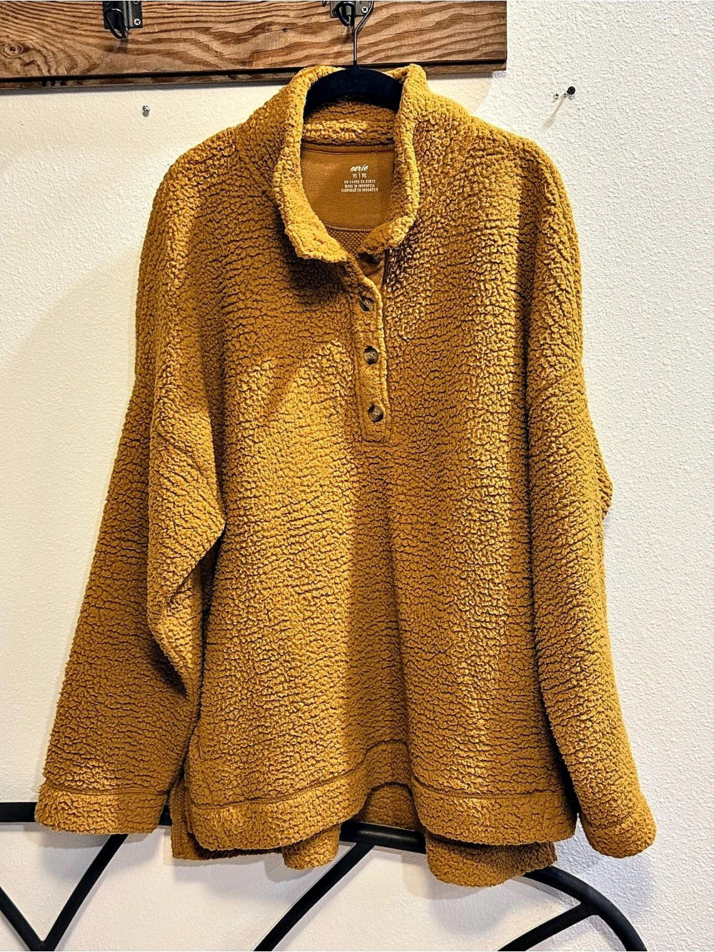 Aerie Women’s XL Mustard Sherpa Fleece Pullover Oversized Cozy